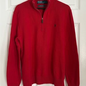 POLO Ralph Lauren Men's Sz LG 1/4 Zip Red Cotton Sweater w/Embroidered Pony Logo